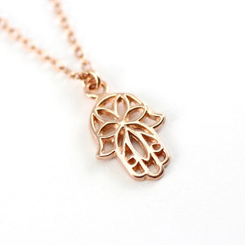 Rose Gold Hamsa Necklace Dainty Rose 