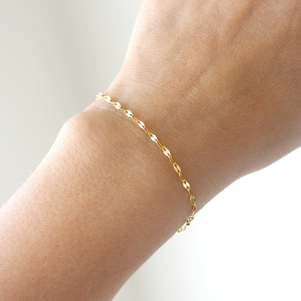 Shimmering Gold Stainless Steel Bracelet, Dainty Gold Bracelet for Women, Gold Lace Chain Bracelet, Gold Chain Bracelet Skinny Gold Bracelet