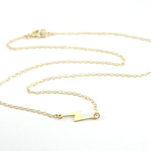 Gold Lightning Bolt Necklace, Gold Choker Necklace, 14k Gold Filled Necklace, Dainty Gold Sideways Necklace, Lightning Bolt Charm Necklace image 3