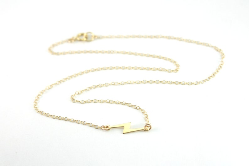 Gold Lightning Bolt Necklace, Gold Choker Necklace, 14k Gold Filled Necklace, Dainty Gold Sideways Necklace, Lightning Bolt Charm Necklace image 3