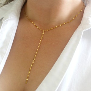 Collar tipo lariat de acero inoxidable dorado brillante