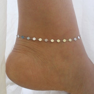 Flashing Stainless Steel Disc Anklet, Stainless Steel Anklet, Dainty Silver Anklet for Women, Silver Disc Anklet, Silver Coin Anklet