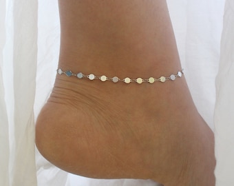 Flashing Stainless Steel Disc Anklet, Stainless Steel Anklet, Dainty Silver Anklet for Women, Silver Disc Anklet, Silver Coin Anklet