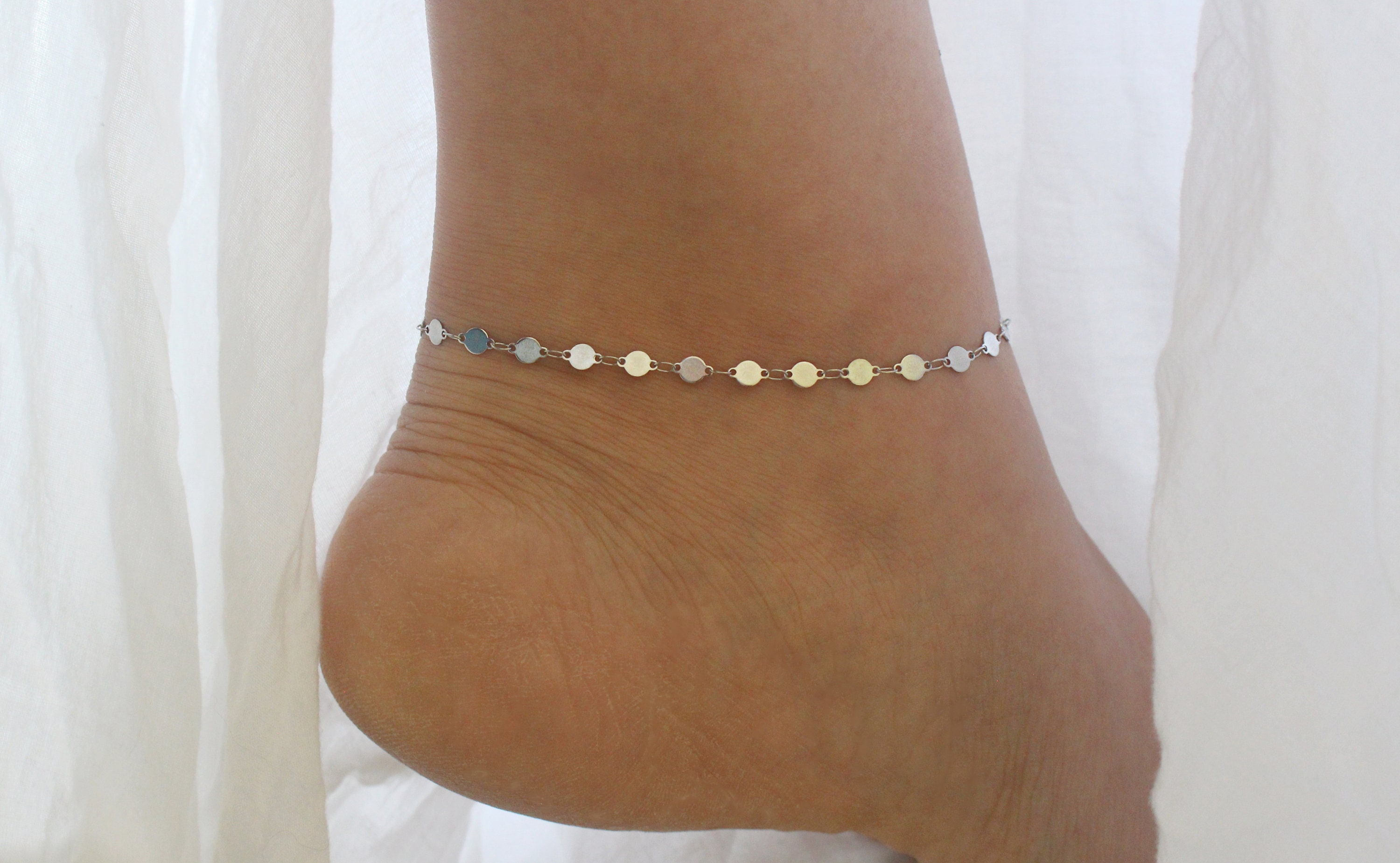 Flashing Stainless Steel Disc Anklet, Stainless Steel Anklet, Dainty Silver Anklet for Women, Silver Disc Anklet, Silver Coin Anklet