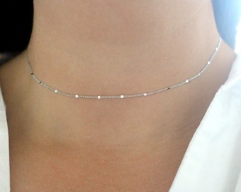 Starlit Silver Choker Necklace, Silver Bar Necklace, Dainty Silver Necklace For Women, Layering Necklace Set, Silver Chain Necklace