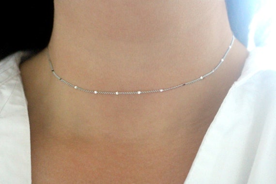 Starlit Silver Choker Necklace Silver Bar Necklace Dainty Silver