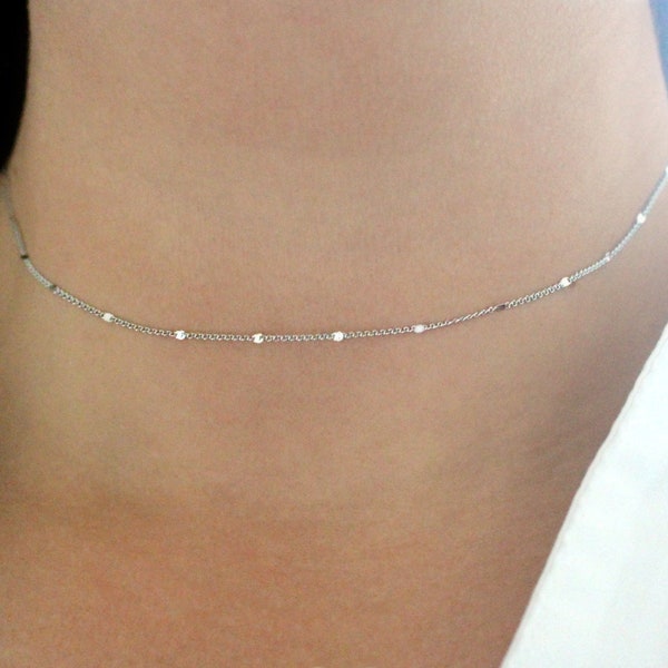 Starlit Silver Choker Necklace, Silver Bar Necklace, Dainty Silver Necklace For Women, Layering Necklace Set, Silver Chain Necklace