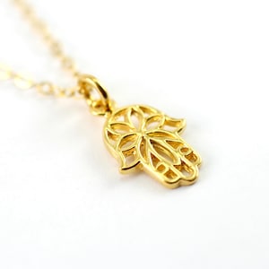 Gold Hamsa Necklace, Dainty Gold Necklace, Gold Flower Hamsa Necklace, Dainty Gold Charm Necklace, Gold Hamsa Hand Necklace, Hand of Fatima