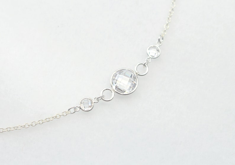 Triple Sterling Silver Crystal Necklace, Sterling Silver Crystal Necklace, Silver Gemstone Necklace, Dainty Silver Choker Necklace for Women image 2