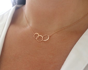 Triple Rose Gold Infinity Necklace, Three Circles Necklace, New Family Necklace For Women, Three Ring Necklace, Dainty Rose Gold Necklace