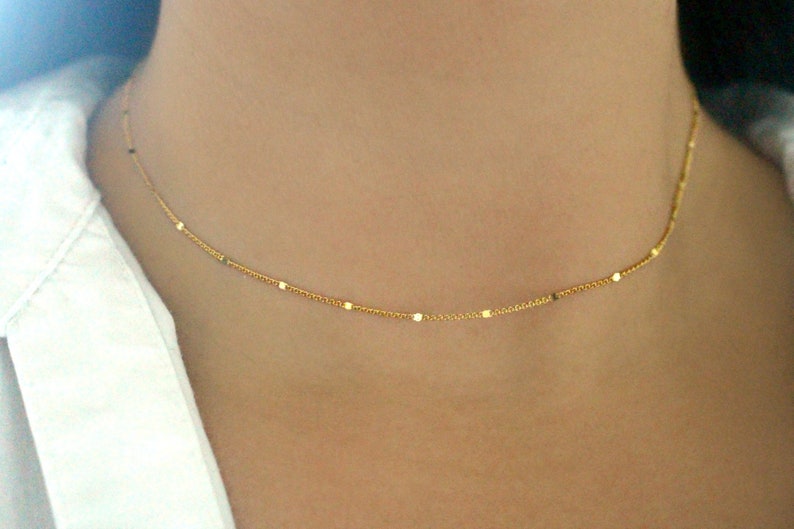 Starlit Gold Choker Necklace, Dainty Gold Bar Necklace, Gold Chain Necklace, Simple Gold Necklace For Women, Layered Gold Bar Chain Necklace image 7