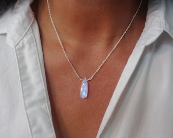 Rainbow Moonstone Necklace, Large Moonstone Pendant, Gold Filled Sterling Silver Rose Gold Filled, Faceted Long Pear Cut Gemstone Necklace