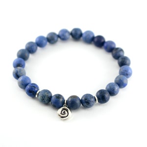 Blue Spiral Mala Bracelet, Calming Confidence Growth Meditation Bracelet, Blue Dumortierite Beaded Bracelet, Matte Dumortierite Bracelet image 5