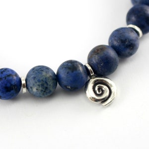 Blue Spiral Mala Bracelet, Calming Confidence Growth Meditation Bracelet, Blue Dumortierite Beaded Bracelet, Matte Dumortierite Bracelet image 2