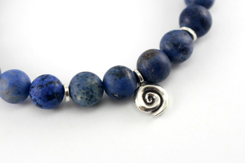 Blue Spiral Mala Bracelet, Calming Confidence Growth Meditation Bracelet, Blue Dumortierite Beaded Bracelet, Matte Dumortierite Bracelet image 2