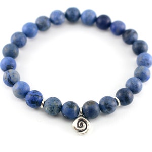 Blue Spiral Mala Bracelet, Calming Confidence Growth Meditation Bracelet, Blue Dumortierite Beaded Bracelet, Matte Dumortierite Bracelet image 1