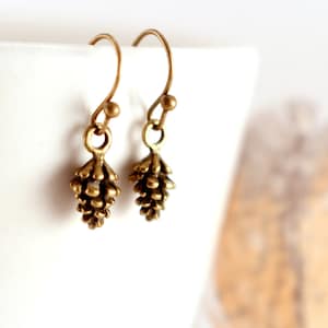 Dainty Pine Cone Earrings, Small Pinecone Earrings, Tiny Dangling Earrings, Simple Woodland Jewelry, Antique Bronze Jewelry