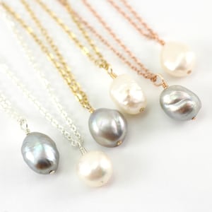 Single Baroque Pearl Necklace, Dainty Pearl Necklace, Gold Pearl Necklace for Women, Silver Pearl Necklace, Dainty Rose Gold Necklace