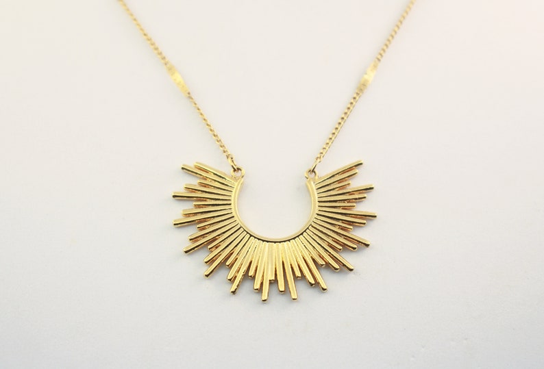 Starburst Gold Sun Necklace, Rising Sun Necklace, Gold Charm Necklace, Sun Goddess Necklace, Gold Necklace for Women, Gold Layering Necklace image 2