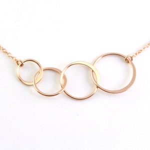 Rose Gold Four Circles Necklace, Rose Gold Infinity Necklace, Rose Gold Family Necklace for Mother, Linked Circle Necklace, Family Necklace