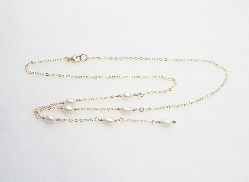 Gold Pearl Lariat Necklace, Pearl Y Necklace and Earrings Set, Gold Pearl Drop Necklace and Bracelet, Bridal Necklace, Bridesmaid Necklace image 6