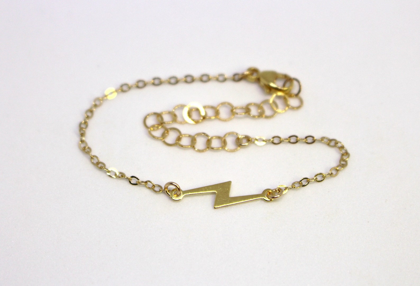 Gold Lightning Bolt Bracelet Thin Gold Charm Bracelet Dainty Etsy