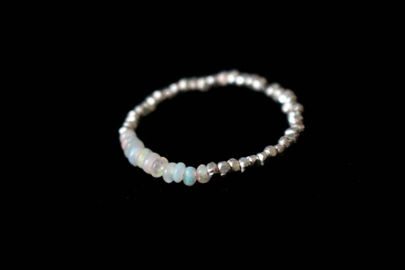 Ethiopian Opal Ring, Natural Opal Ring, Genuine Opal Ring, Beaded Silver Ring, Thin Dainty Silver Ring, Silver Rainbow Stacking Ring image 4