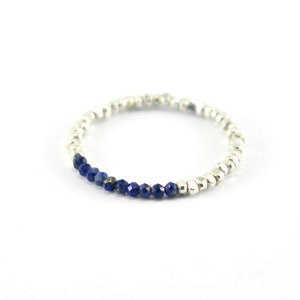 Beaded Lapis Lazuli Ring, Silver Lapis Ring, Sterling Silver Lapis