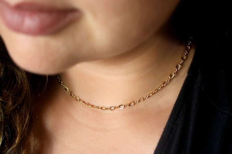 Classic Gold Chain Necklace, Women Gold Necklace, Simple Gold Choker Necklace, Dainty 14k Gold Filled Necklace, Figure Eight Chain Necklace image 5