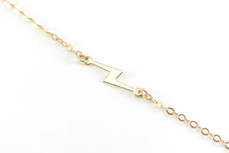 Gold Lightning Bolt Bracelet Thin Gold Charm Bracelet Dainty Etsy
