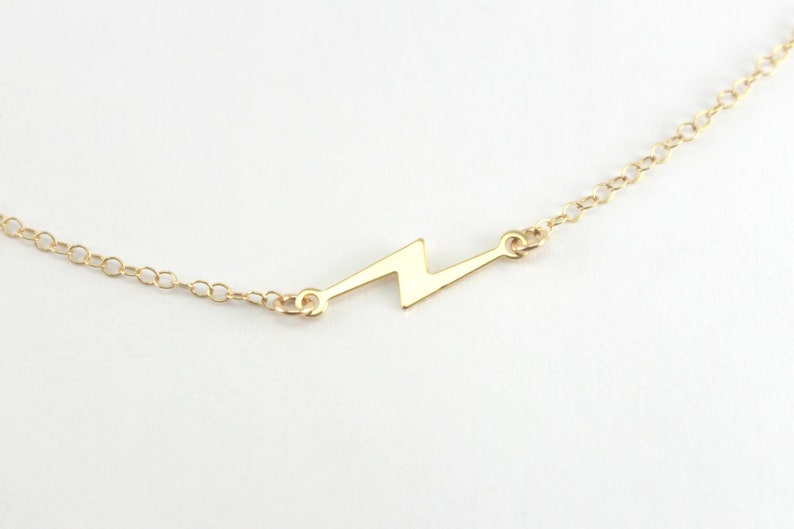 Gold Lightning Bolt Necklace, Gold Choker Necklace, 14k Gold Filled Necklace, Dainty Gold Sideways Necklace, Lightning Bolt Charm Necklace image 2