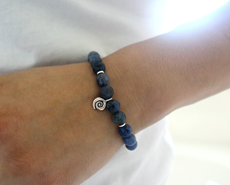 Blue Spiral Mala Bracelet, Calming Confidence Growth Meditation Bracelet, Blue Dumortierite Beaded Bracelet, Matte Dumortierite Bracelet image 3