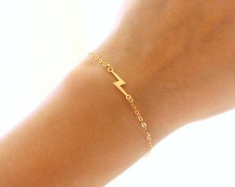 Gold Lightning Bolt Bracelet, Thin Gold Charm Bracelet, Dainty Gold Bracelet, Gold Lightning Bracelet, 14k Gold Filled Lighting Bolt Jewelry