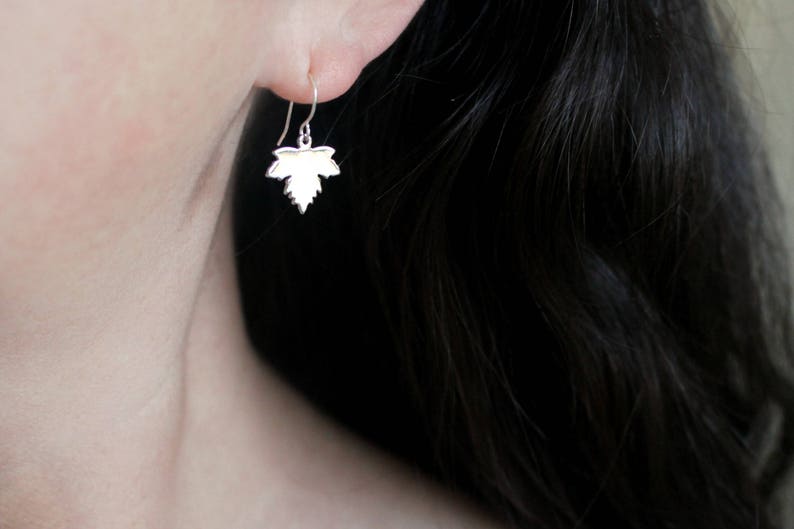 Silver Maple Leaf Earrings, Silver Leaf Earrings, Dangling Silver Earrings, Silver Earrings, Moonlit Goddess Jewelry, Maple Leaf Jewelry image 4