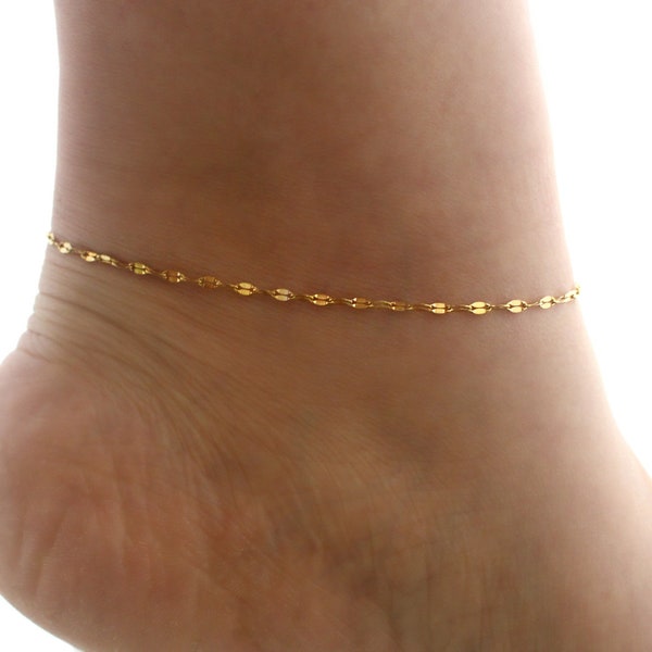 Shimmering Gold Stainless Steel Anklet, Dainty Gold Chain Anklet, Simple Gold Anklet for Women, Gold Bar Chain Anklet, Gold Anklet Bracelet