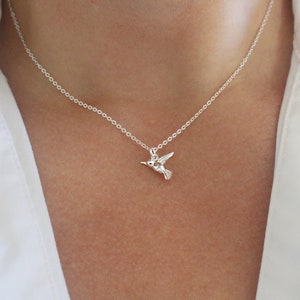 Sterling Silver Hummingbird Necklace, Dainty Hummingbird Necklace, Sterling Silver Bird Necklace, Sterling Silver Charm Necklace for Women