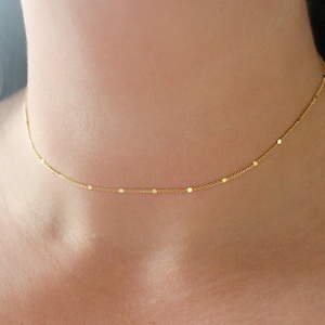 Starlit Gold Choker Necklace, Dainty Gold Bar Necklace, Gold Chain Necklace, Simple Gold Necklace For Women, Layered Gold Bar Chain Necklace image 1