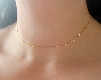 Starlit Gold Choker Necklace, Dainty Gold Bar Necklace, Gold Chain Necklace, Simple Gold Necklace For Women, Layered Gold Bar Chain Necklace
