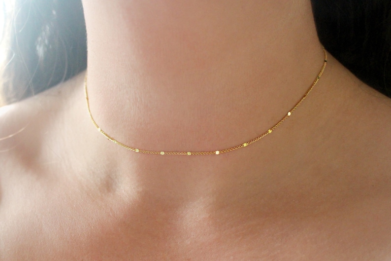 Starlit Gold Choker Necklace, Dainty Gold Bar Necklace, Gold Chain Necklace, Simple Gold Necklace For Women, Layered Gold Bar Chain Necklace image 1