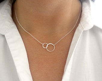 Sterling Silver Infinity Necklace, Interlocking Circle Necklace, Mother and Child Necklace, Mother Daughter Necklace, Double Circle Necklace