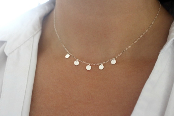 Sterling Silver Disc Necklace Silver Coin Necklace Dainty Silver