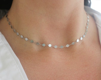 Stainless Steel Coin Necklace, Silver Choker Necklace, Silver Sequin Choker Necklace, Steel Dot Disc Necklace, Steel Necklace For Women