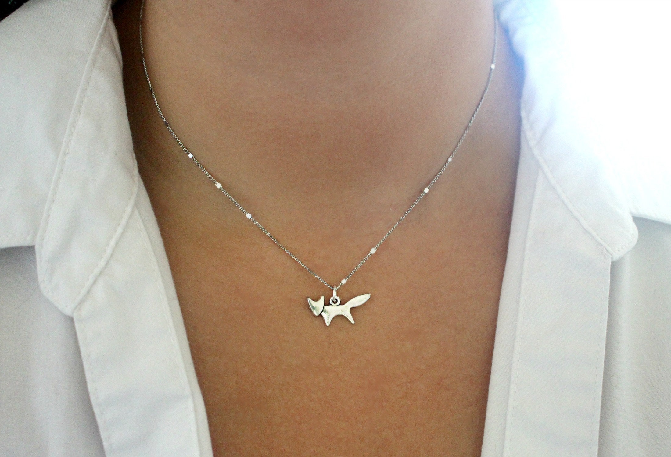 Silver Origami Fox Necklace