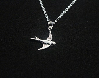 Sterling Silver Swallow Necklace, Sterling Silver Bird Necklace, Dainty Sterling Silver Necklace, Sterling Silver Charm Necklace for Women