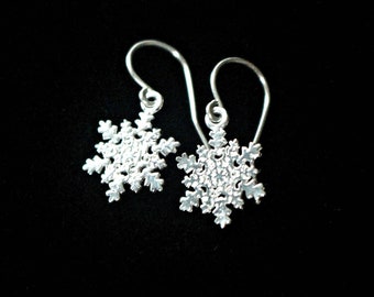 Sterling Silver Snowflake Earrings, Sterling Silver Earrings, Dangle Sterling Silver Earrings, Christmas Gift, Delicate Winter Earrings