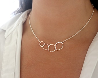 Sterling Silver Four Circles Necklace, Silver Family Necklace for Mother with Kids, Family Necklace, Sterling Silver 40th Birthday Gift