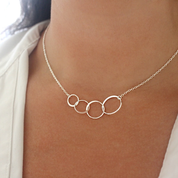 Sterling Silver Four Circles Necklace, Silver Family Necklace for Mother with Kids, Family Necklace, Sterling Silver 40th Birthday Gift