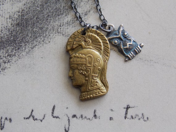 Pallas Athena And Owl Charm Necklace Rare Vintage Brass Etsy Pallas Athena And Owl Charm Necklace Rare Vintage Brass Etsy