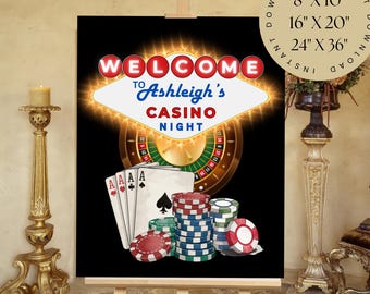Casino Theme Birthday Welcome Sign, Vegas Happy Birthday Poster, Party Night Decorations