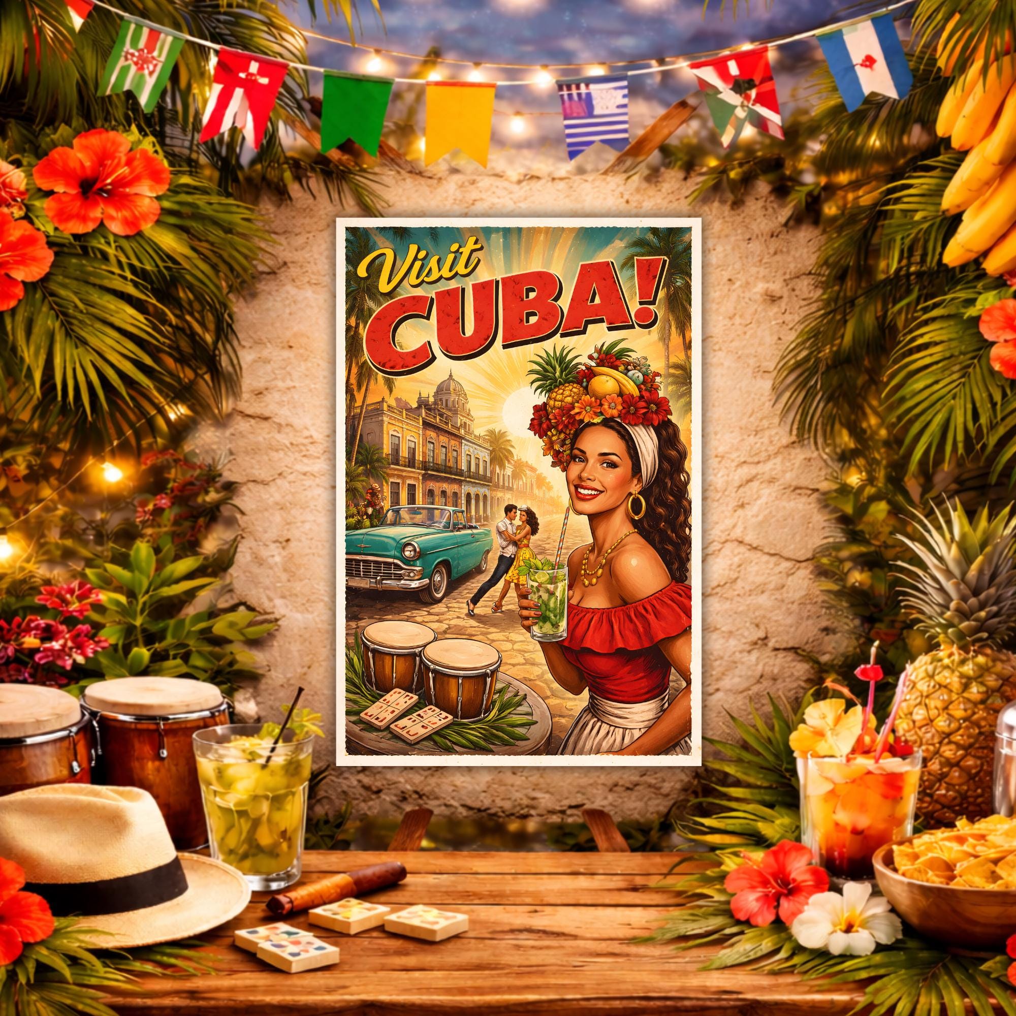 Printable Retro Vintage Style Cuban Posters, Havana Nights Party